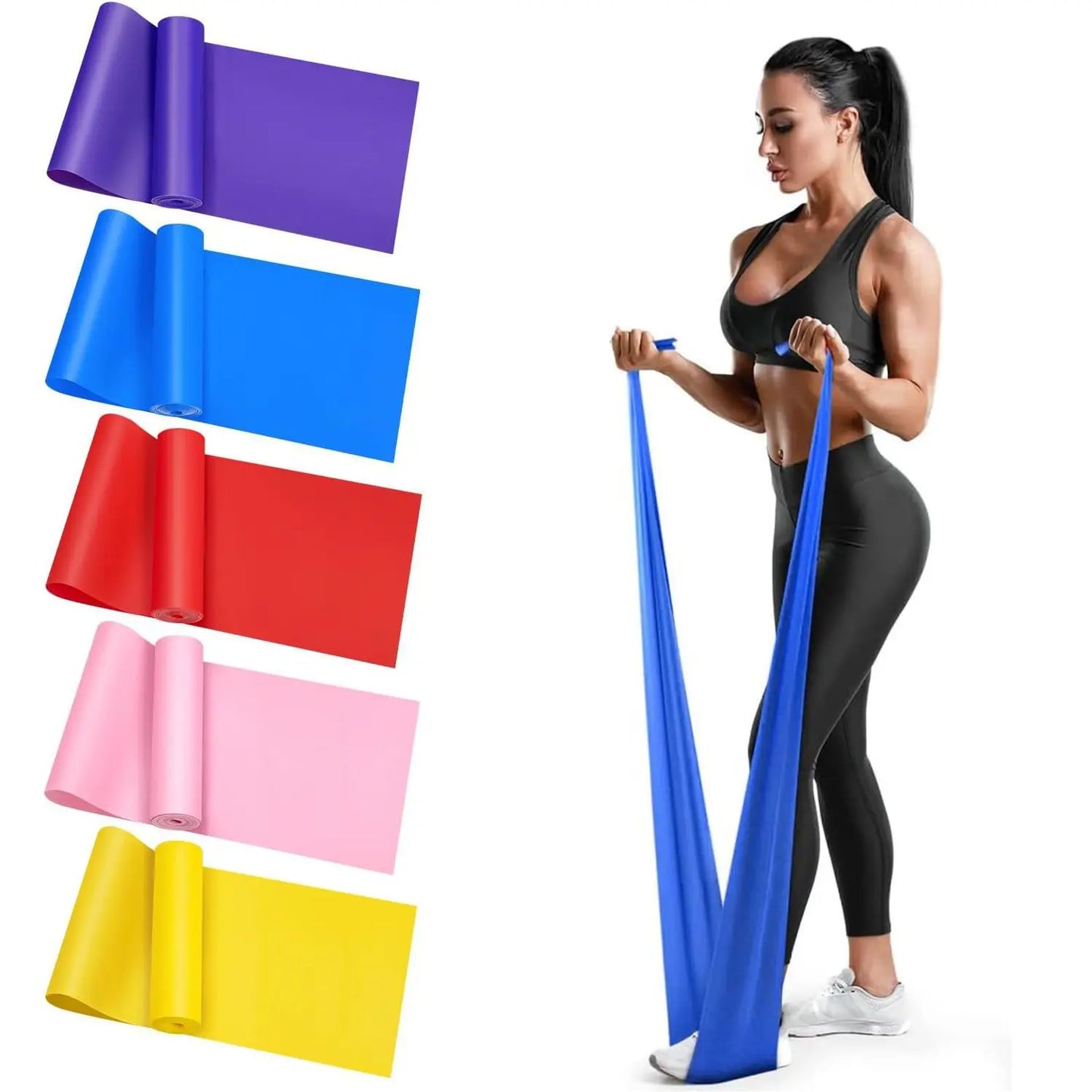 Pink Yoga Pilates Resistance Band Long Training Stretch Bands for Physical Therapy Lower Body Home Gym Strength Elastic Exercise Band