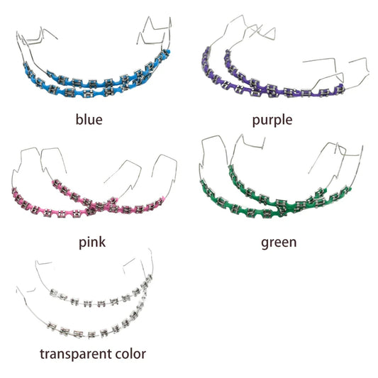 1 Pack Fake Braces, Temporary Tooth Decoration with Metal Wires, Metal Brackets and Orthodontic Ligature Ties, Suitable for Orthodontists to Explain, for Dental Students to Practice (Pink)