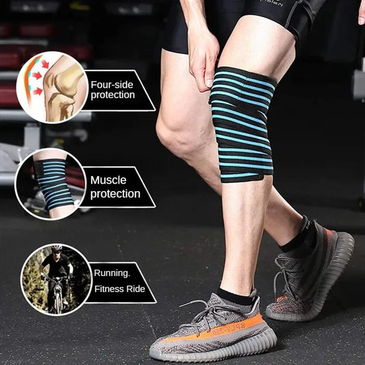 Blue Sports Knee Wraps (Pair) Weight Lifting, Gym Workout, Cross Training Wods,Fitness & Powerlifting - Knee Straps Squats - Compression & Elastic Support