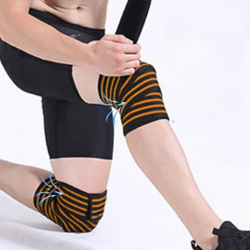 Orange Sports Knee Wraps (Pair) Weight Lifting, Gym Workout, Cross Training Wods,Fitness & Powerlifting - Knee Straps Squats - Compression & Elastic Support