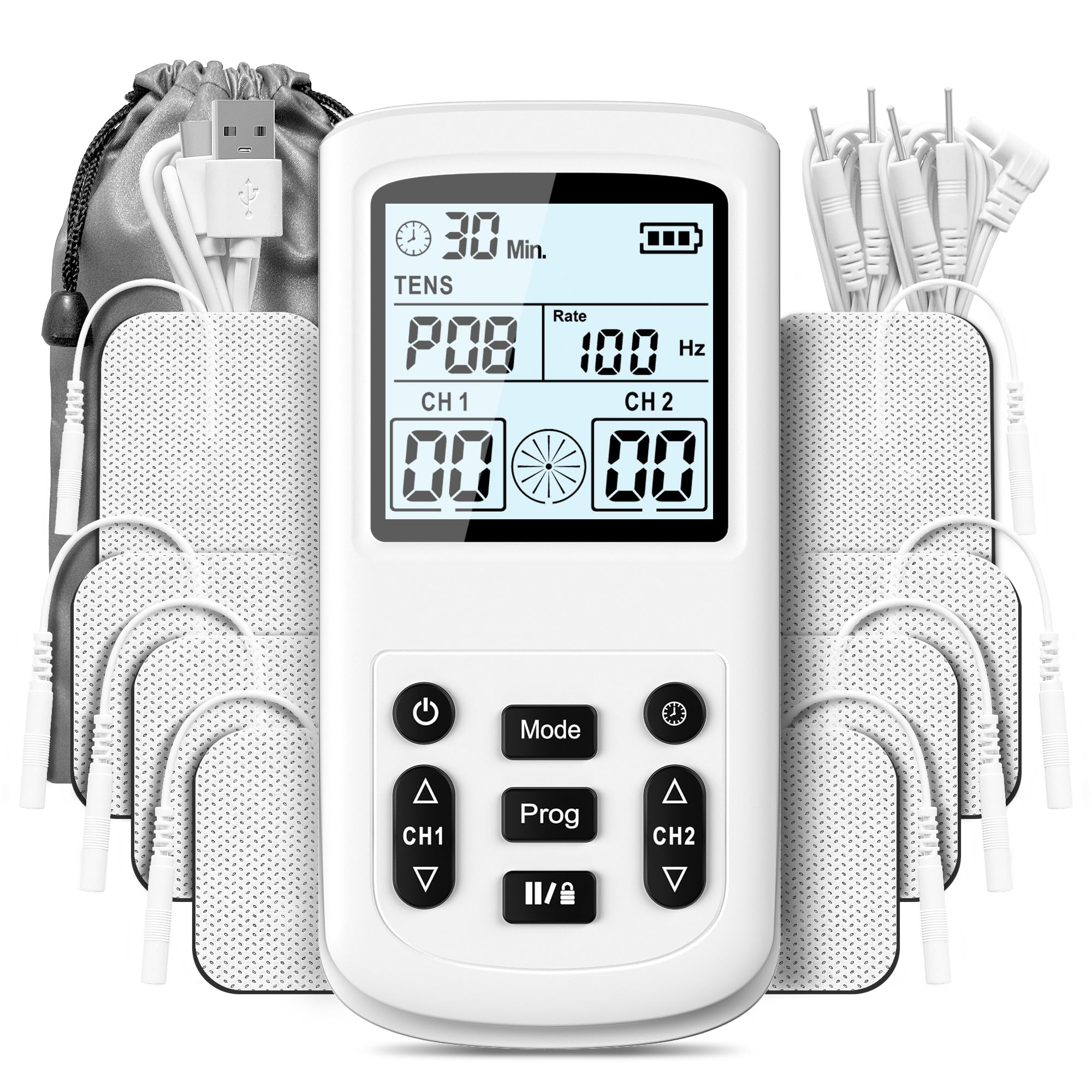 Graphtool TENS Unit Muscle Stimulator 3-in-1 36 Modes TENS EMS Massage Machine with 8 TENS Pads Muscle Massager for Pain Relief