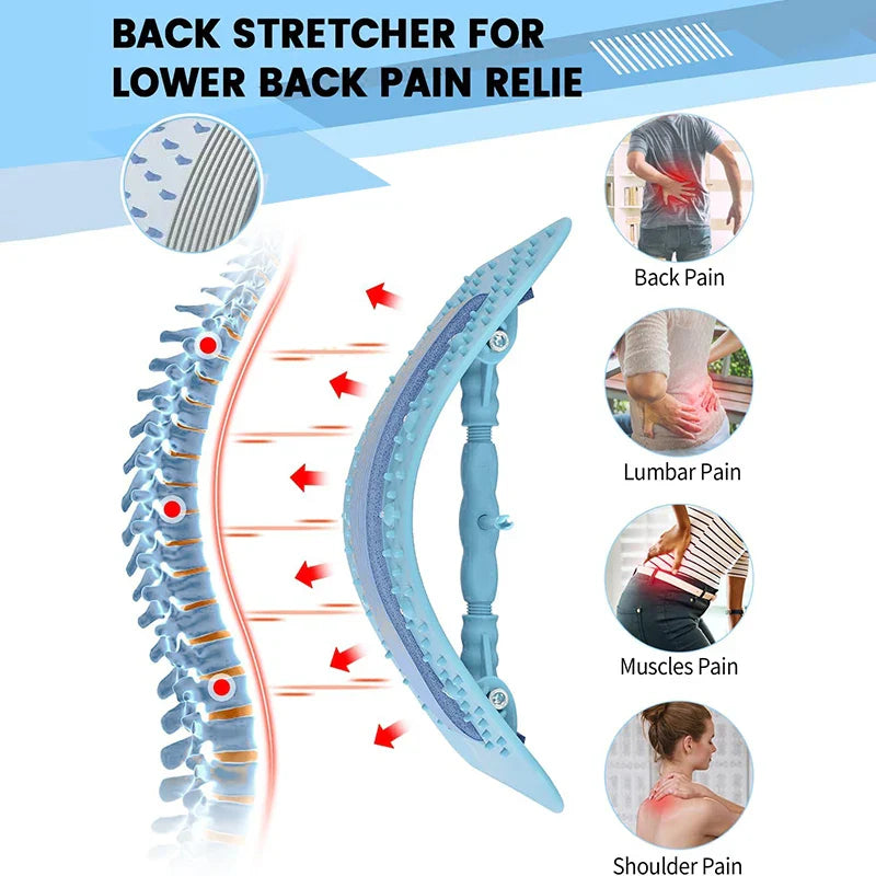 Back Stretcher for Lower Back Pain Relief, 4 Level Adjustable Lumbar Cracker Board Massager, Stretching Device for Scoliosis, Sciatica