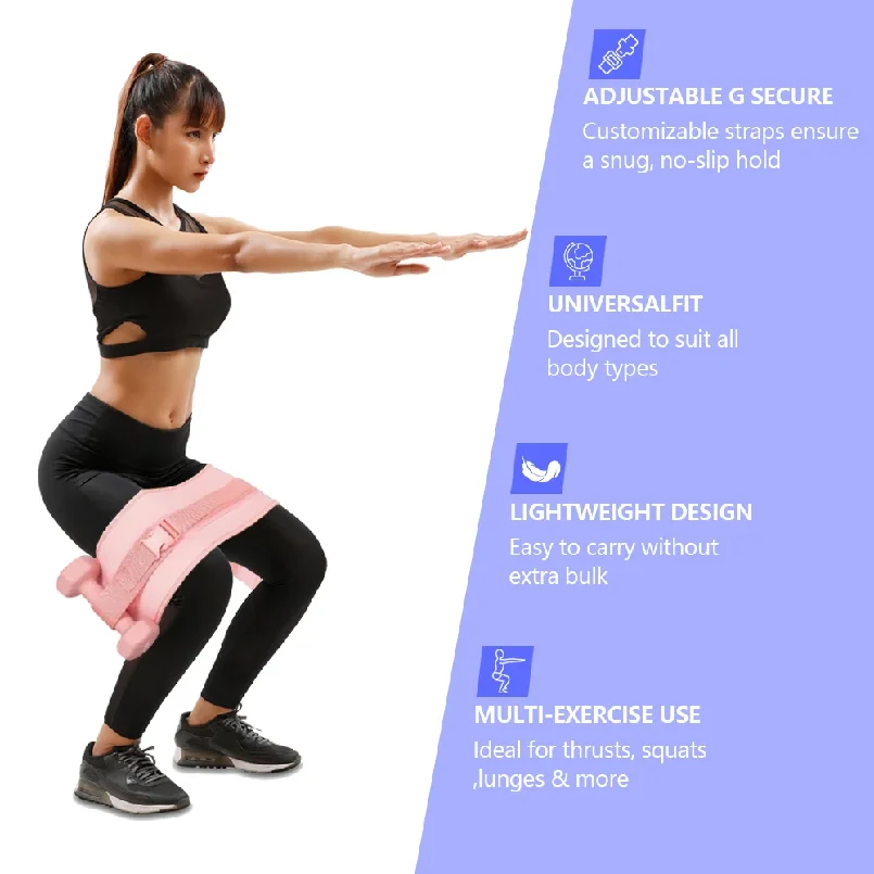 Pink Thrust Belt – for Dumbbells, Kettlebells, and Plates – Slip-Resistant Padding for Hip Protection – Perfect for Gym, Home, and On-The-Go Workouts