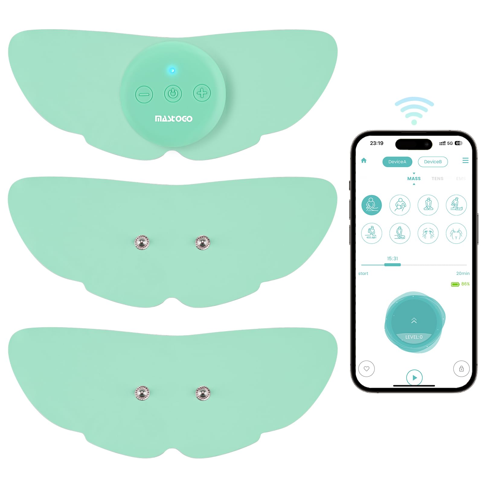 Wireless Tens Unit Muscle Stimulator for Pain Relief 26 Mode 25 Intensity APP Controlled Bluetooth Wireless TENS & EMS Muscle Stimulator - Used to relieve pain in all parts of the body (Green)