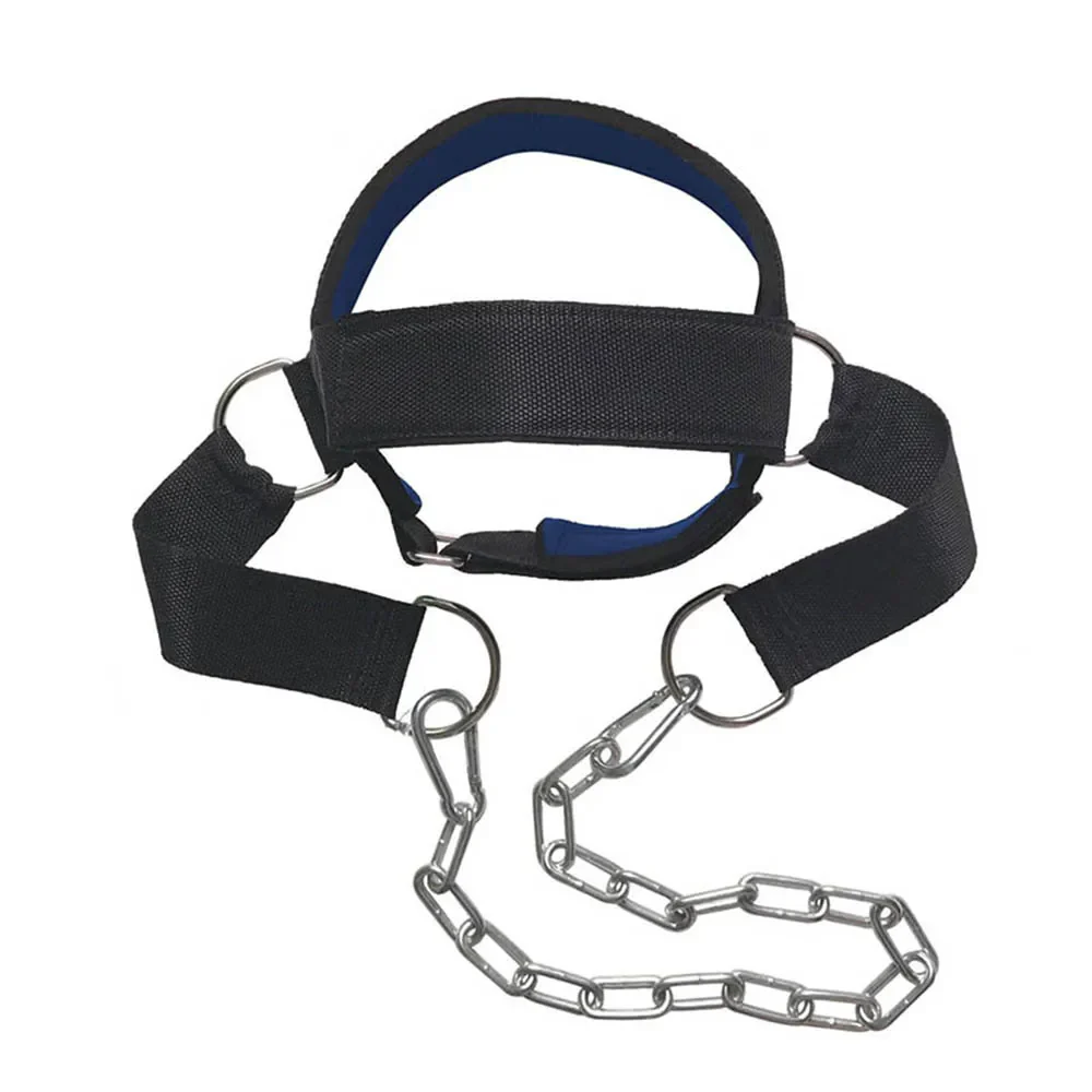 Fitness Neck Head Harness Neck Training Weight Lifting Strength Trainer with Adjustable Long Steel Chain and Strap Improve Muscle Strength Neck Exerciser