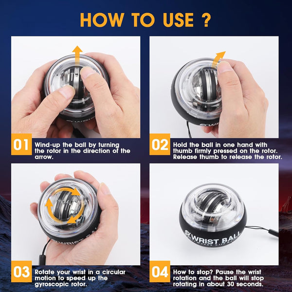 Wrist Trainer Ball Auto-Start Gyroscopic Forearm Exerciser Gyro Ball for Strengthen Arms, Fingers, Bones and Muscles