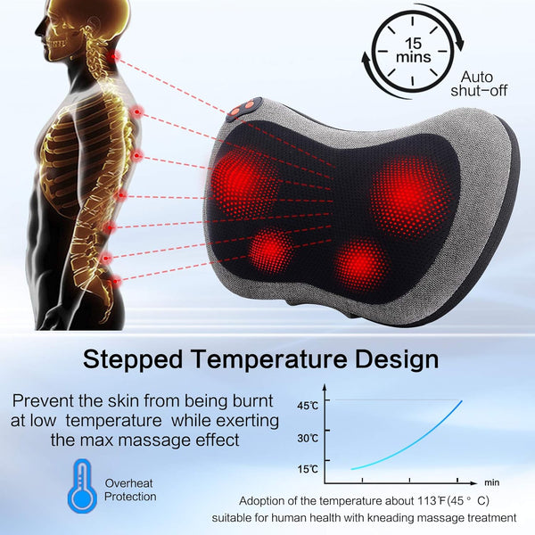 Shiatsu Back and Neck Massager with Heat, Deep Tissue Kneading,Electric Massage Pillow for Back,Shoulders,Legs,Foot,Body Muscle Pain Relief,Use at Home,Car,Office