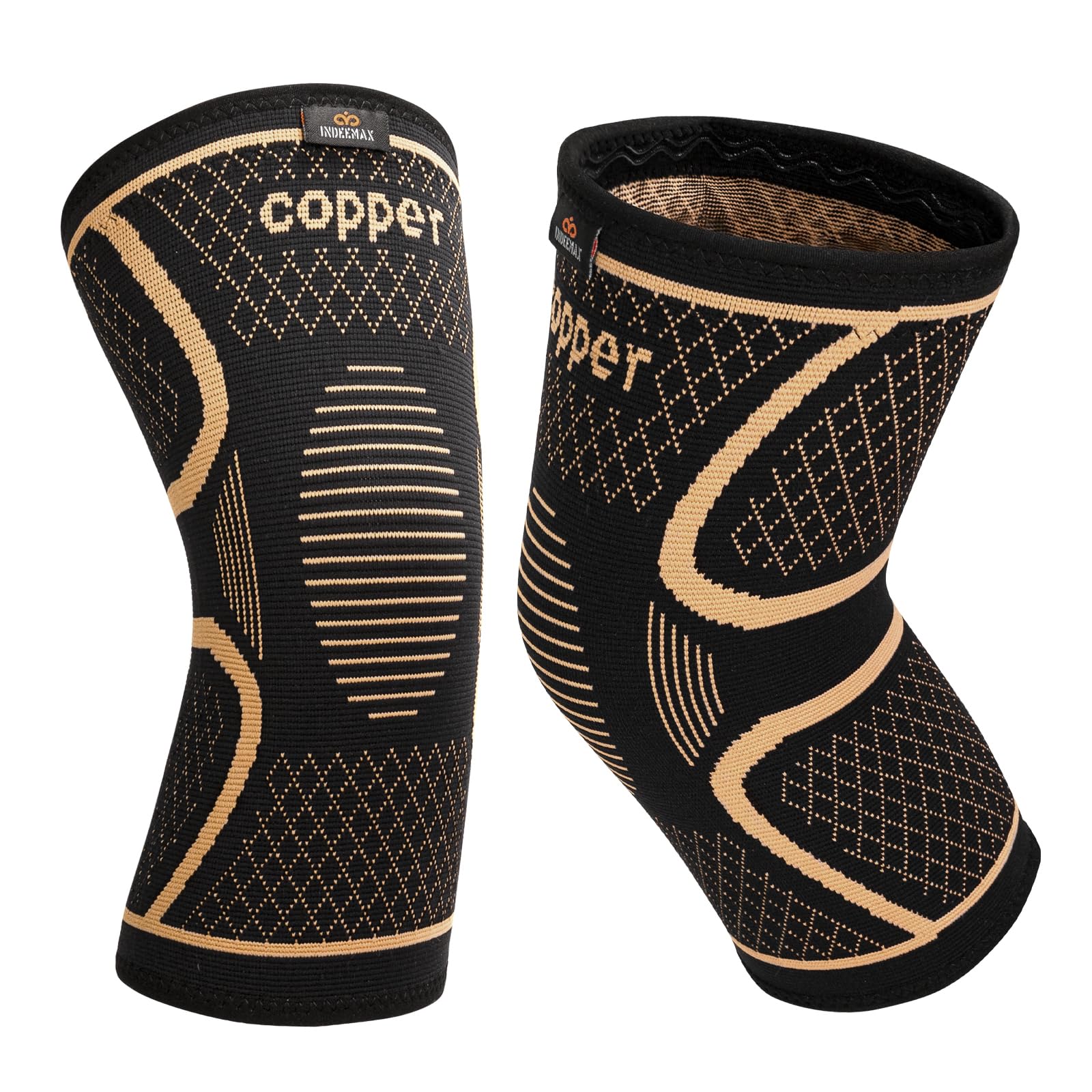 INDEEMAX Copper Knee Brace for Women Men 2 pack Knee Compression Sleeve for Knee Pain Arthritis RunningSports and Recovery Support XL