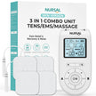 NURSAL 3-in-1 Tens Unit Muscle Stimulator Machine Dual Channel Electronic Pulse Massager Tens EMS Machine with 40 Intensities for Gradual Pain Relief Therapy