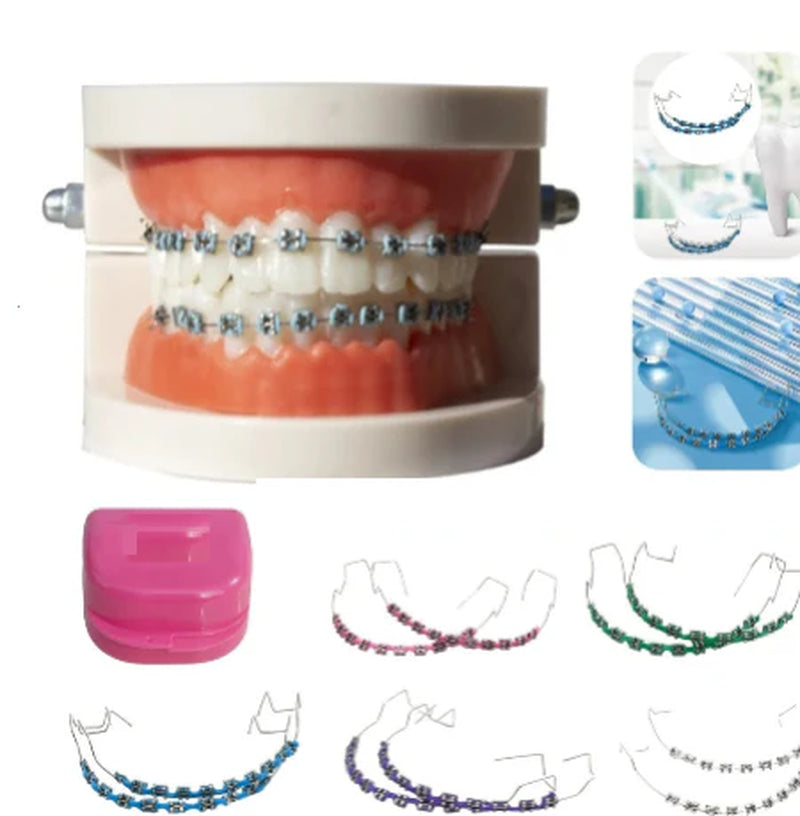 1 Pack Fake Braces, Temporary Tooth Decoration with Metal Wires, Metal Brackets and Orthodontic Ligature Ties, Suitable for Orthodontists to Explain, for Dental Students to Practice (Pink)